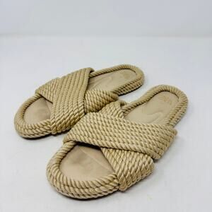 Zara Beige Rope Slide Sandals Size 38 Coastal Boho Minimalist Beach Vacation